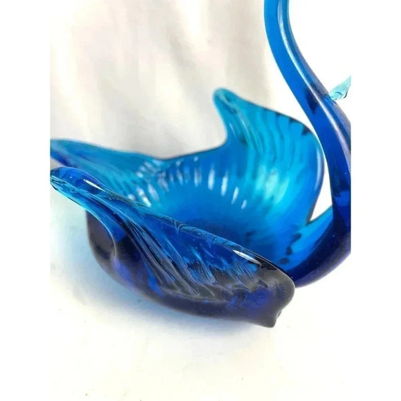 VTG Blue Glass Swan Trinket Candy Dish Bowl 6” Mid Century Modern Lot of 2 - Picture 9 of 15